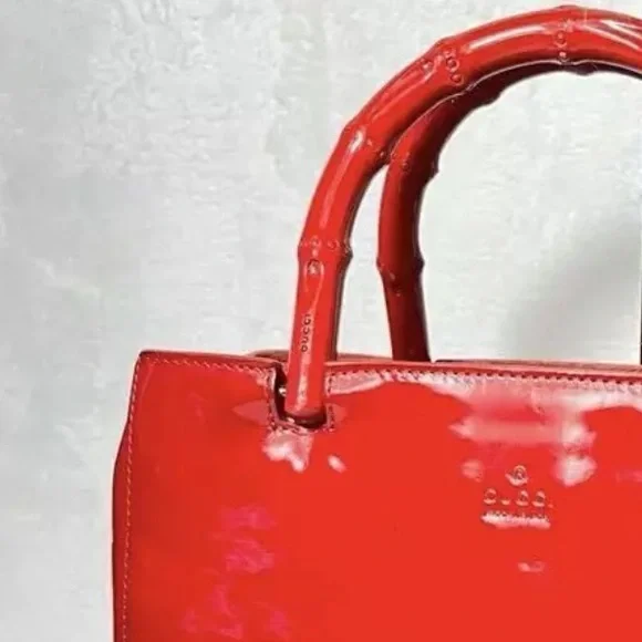 Authentic Gucci Bright Red Leather Handbag - bamboo line, very good condition ❤️ - Picture 3 of 12